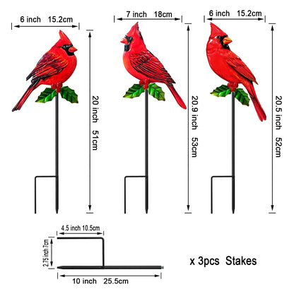 WAIU Metal Cardinal Garden Stakes 3 Pack Outdoor Yard Art, Outside Decorations for Yard,Garden Decorations