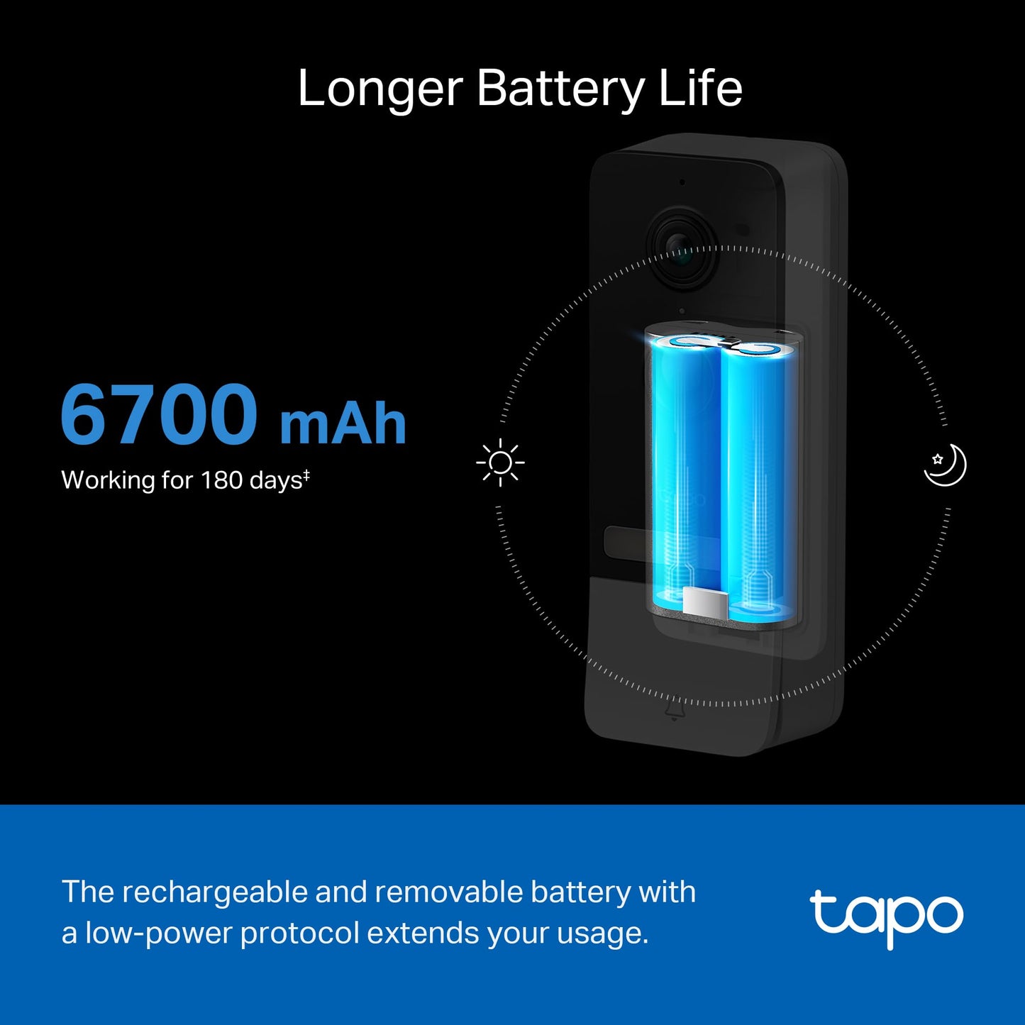Tapo Smart Video Wireless Doorbell Camera - 2K, 160° Ultra-Wide View, Up to 180 Days Battery, Alexa, Google Assistant Compatible, Free AI Person Detection, IP54, SD/Cloud Storage, D205