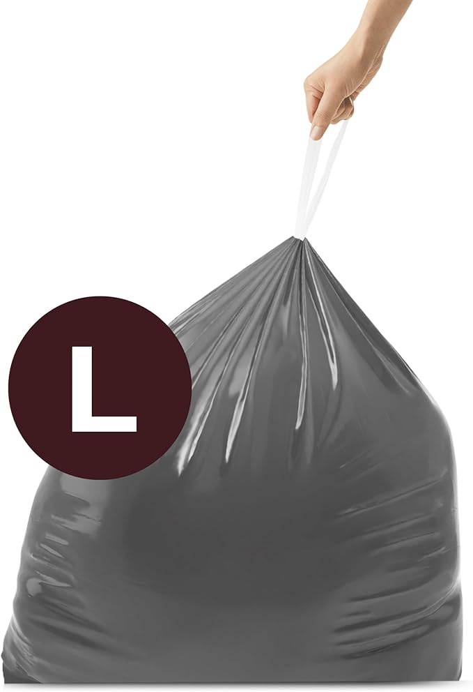 simplehuman Code L 40 Count, Genuine Custom Fit Liners, Drawstring Trash Bags