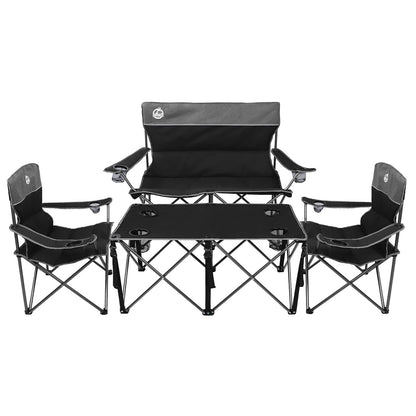 Northroad Folding Camping Chair Set of 4, Portable Collapsible Conversation Set w/1 Sofa, 2 Single Chairs, 1 Table for Family Patio, Outdoor Travel,Beach(Black)