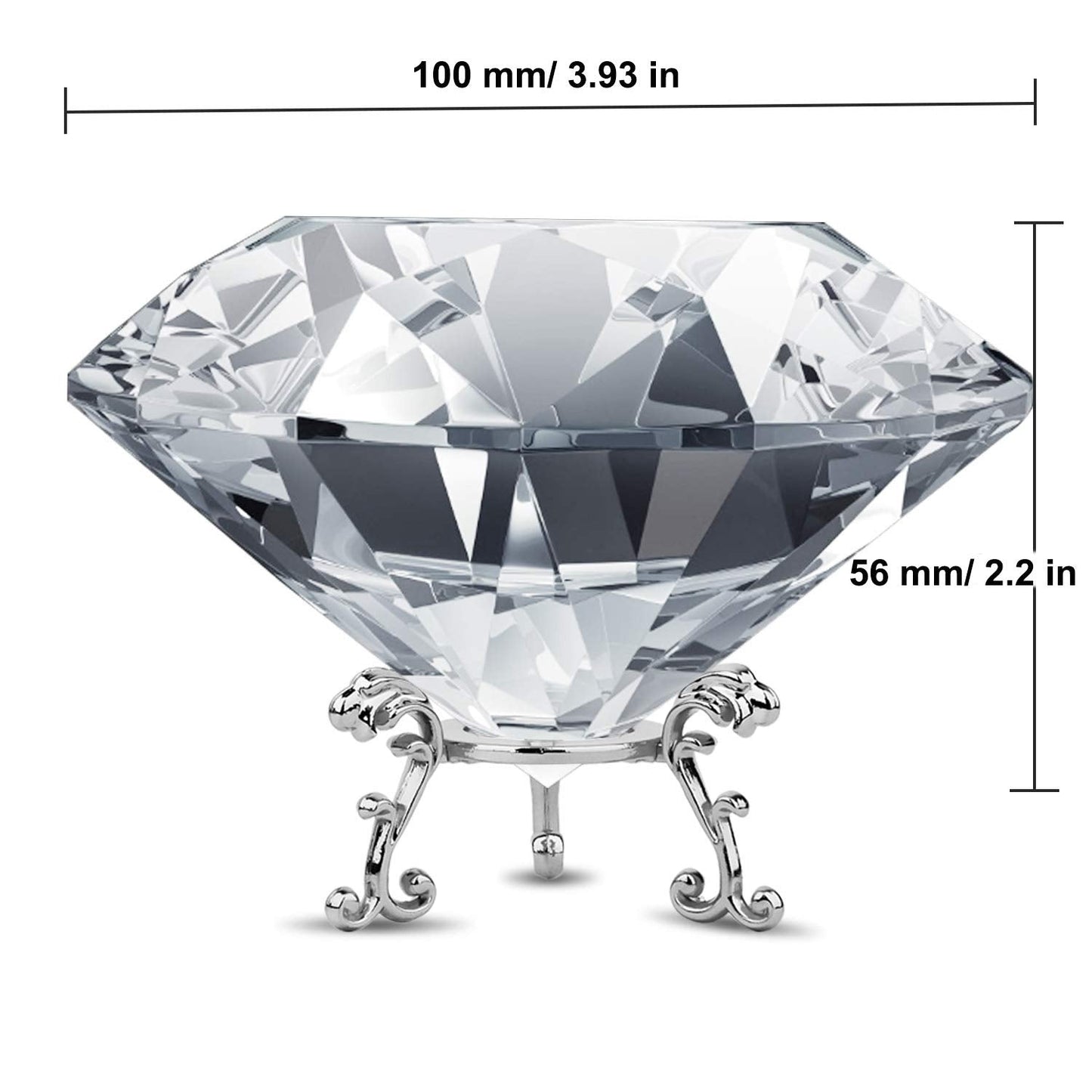 Large Crystal Diamond Paperweight with Stand Jewels Wedding Decorations Centerpieces Home Decor 3.93 inch (Clear 100mm)