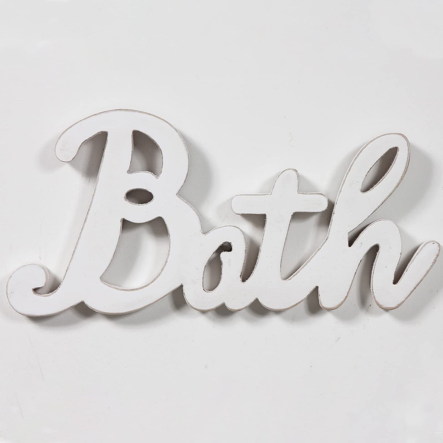 Sintosin Rustic Bath Signs for Bathroom 14 inches, Hanging Distressed White Bathroom Sign Decor for Shelf, Wooden Wall Signs for Home Decor, Decorative House Sign