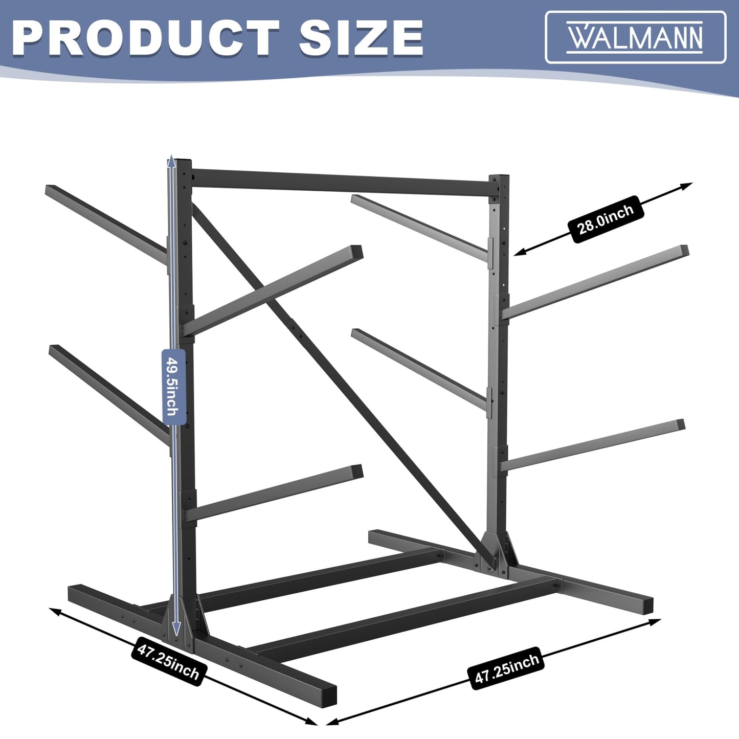 WALMANN Garage Kayak Rack, Heavy-Duty Metal Kayak Storage Rack 4-Tier Adjustable Freestanding Kayak Stand