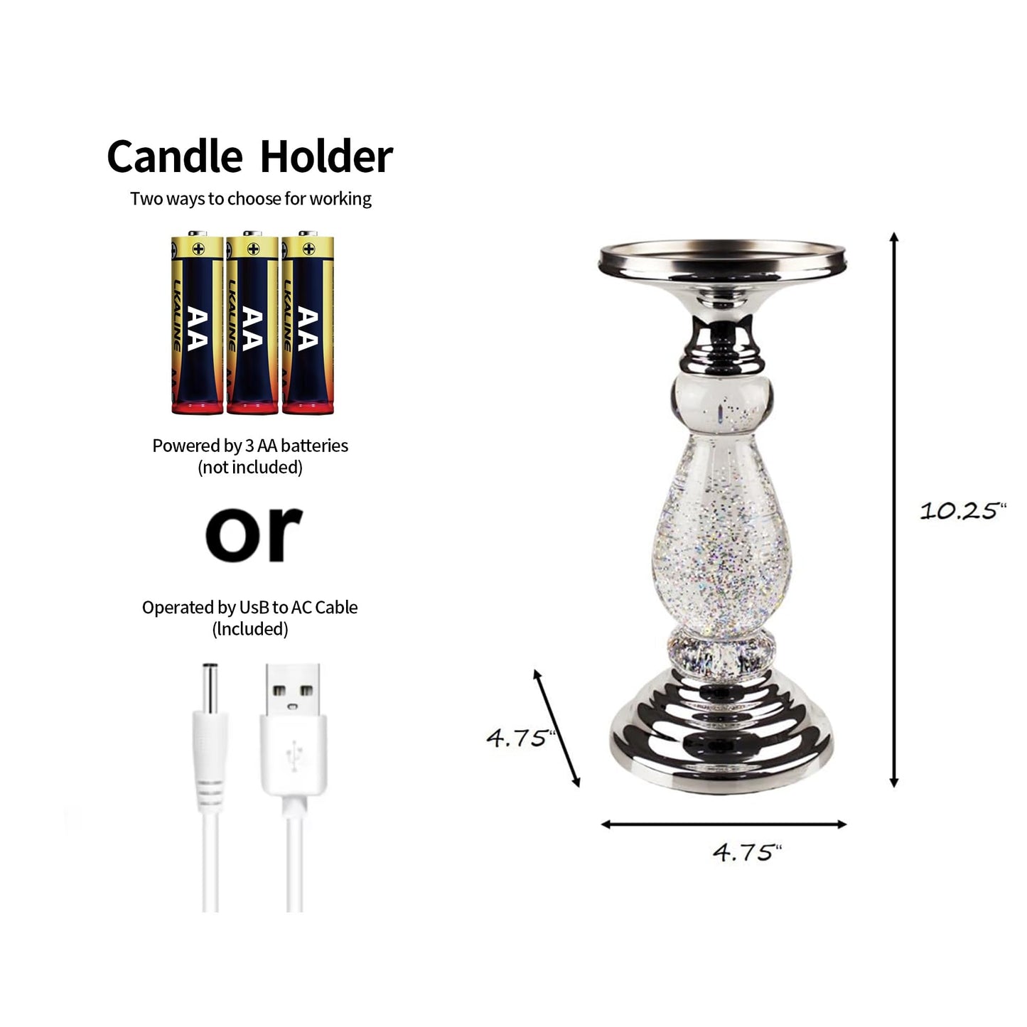 Candlestick Holders Music Water Lantern Candle Holder Home Decor for Fireplace Mantel Table Centerpieces Wedding Decor Dinner Party Festive Christmas Housewarming Gift (Silvery)