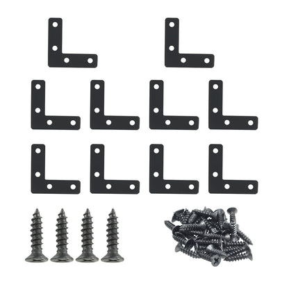 Hordion 10Pcs 2 x 2 Inch L Bracket Corner Brace (50 X 50mm), Iron Flat Corner Bracket Heavy Duty, Metal L Shaped Bracket Support Brace, Right Angle Bracket Repair Plates with Screws