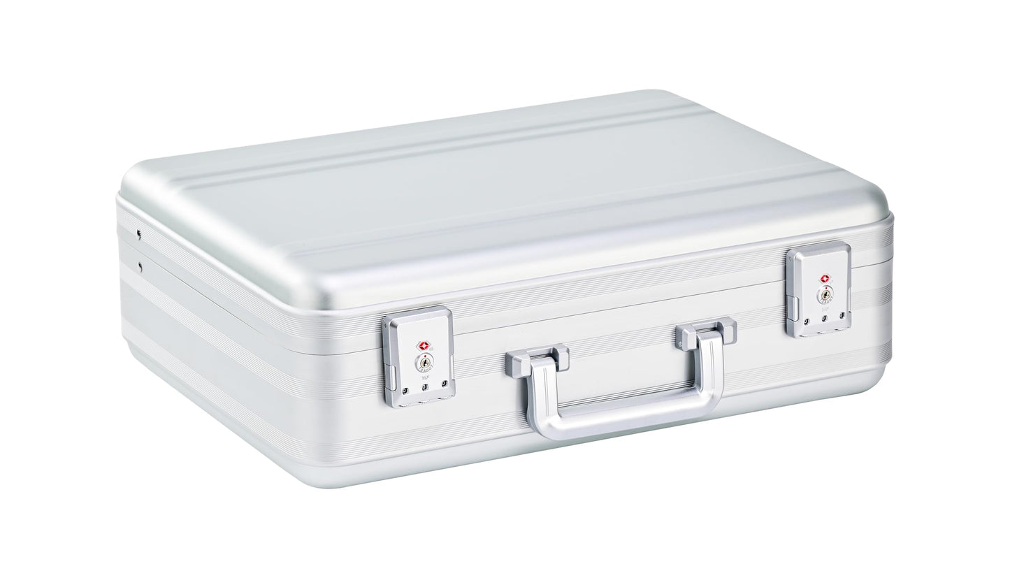 urecimy Metal Briefcase for Men, Locking Aluminum Case, Large Suitcase for Valuables, UAV/Gun Cases, Display Box, Lockbox for Money, with Removable Interior and Sponges (Silver, 18.1X13.8X6.1 Inch)