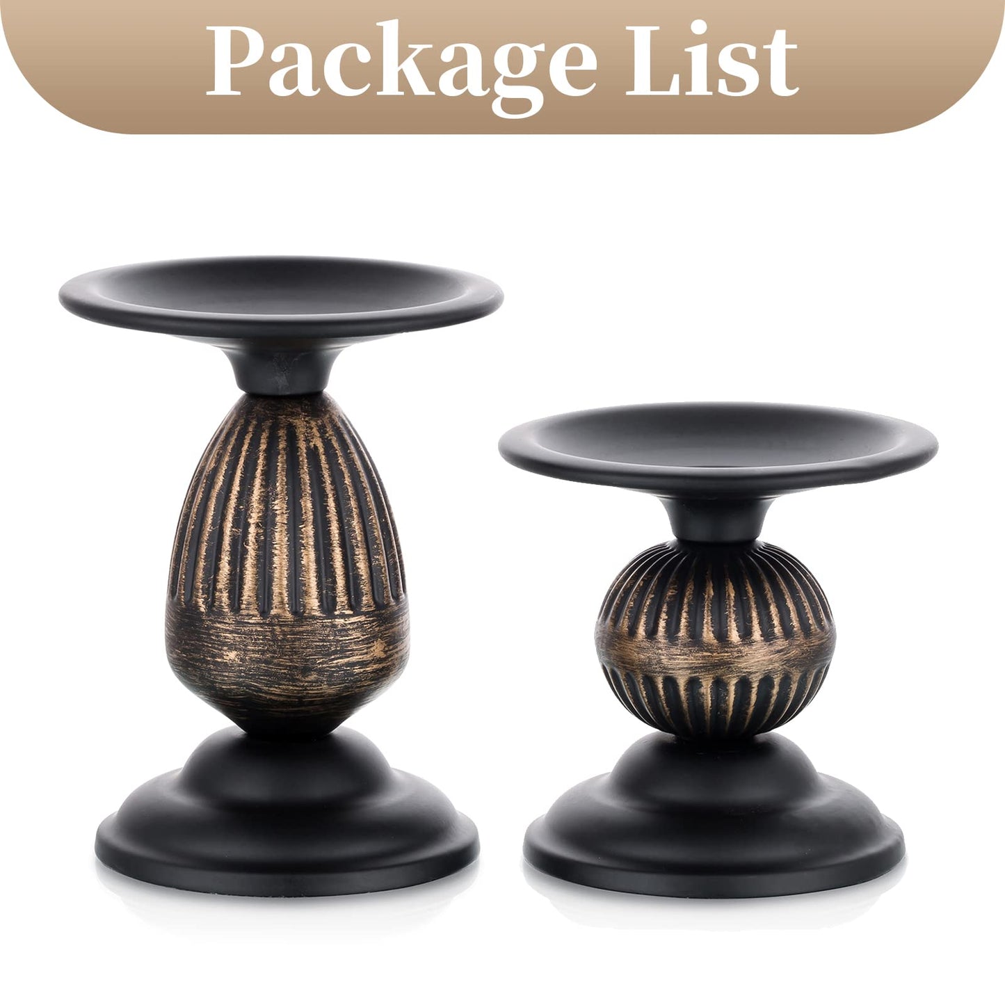 Sziqiqi Vintage Pillar Candle Holders Distressed Metal Candleholder Black Candlestick Holders Centerpiece Shabby Chic Ornaments for Coffee Dining Table Mantle Fireplace - Set of 2