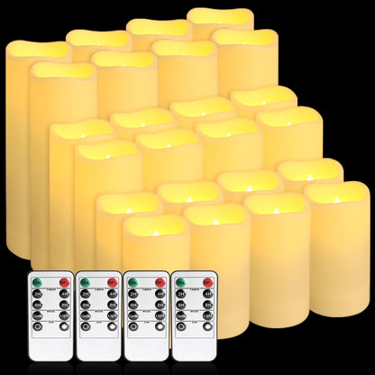 Enpornk Set of 24 Flameless Led Battery Opeated (D2.2'' x H4''5''6'') Waterproof Outdoor Indoor Candles with 10-Key Remotes and Cycling 24 Hours Timer
