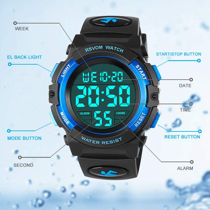 RSVOM Kids Boys Watches, Waterproof Outdoor Digital Sports Watch with Alarm/Stopwatch, Kids Digital Wrist Watches for Birthday Gifts/Gifts Blue, S, Strap, Blue, S, Strap