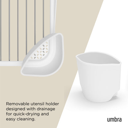 Umbra Sinkin Drying Rack – Dish Drainer Caddy with Removable Cutlery Holder Fits in Sink or on Counter top, Medium, White/Nickel Kitchen