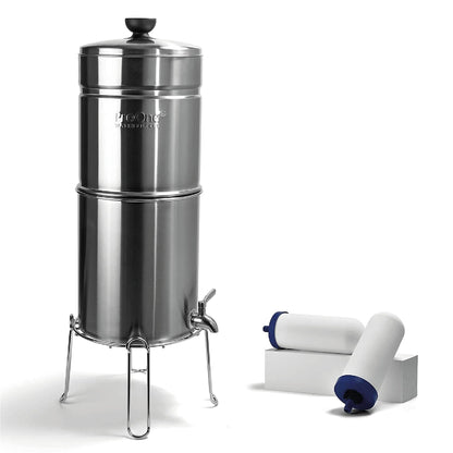ProOne Big+ Gravity Water Filter System High Capacity Countertop Stainless Steel Water Filter Dispenser IAPMO Certified to Reduce Lead, Total PFAS, Microplastics, Chlorine Taste & Odor, 2 Pack Filter