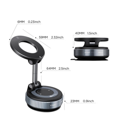 MSXTTLY Vacuum Magnetic Phone Holder for Car, 2025 Vmag-S1, Suction Phone Mount 360° Rotatable, Foldable & Adjustable, for iPhone 17 Pro MAX 16 15 14 13 12 & Android, Black