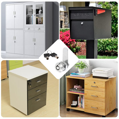 Thread Tubular Cam Lock 16mm Zinc Alloy Security Drawer Cam Cylinder Lock with 2 Keys for Door Mailbox Cabinet Cupboard Letterbox Silver