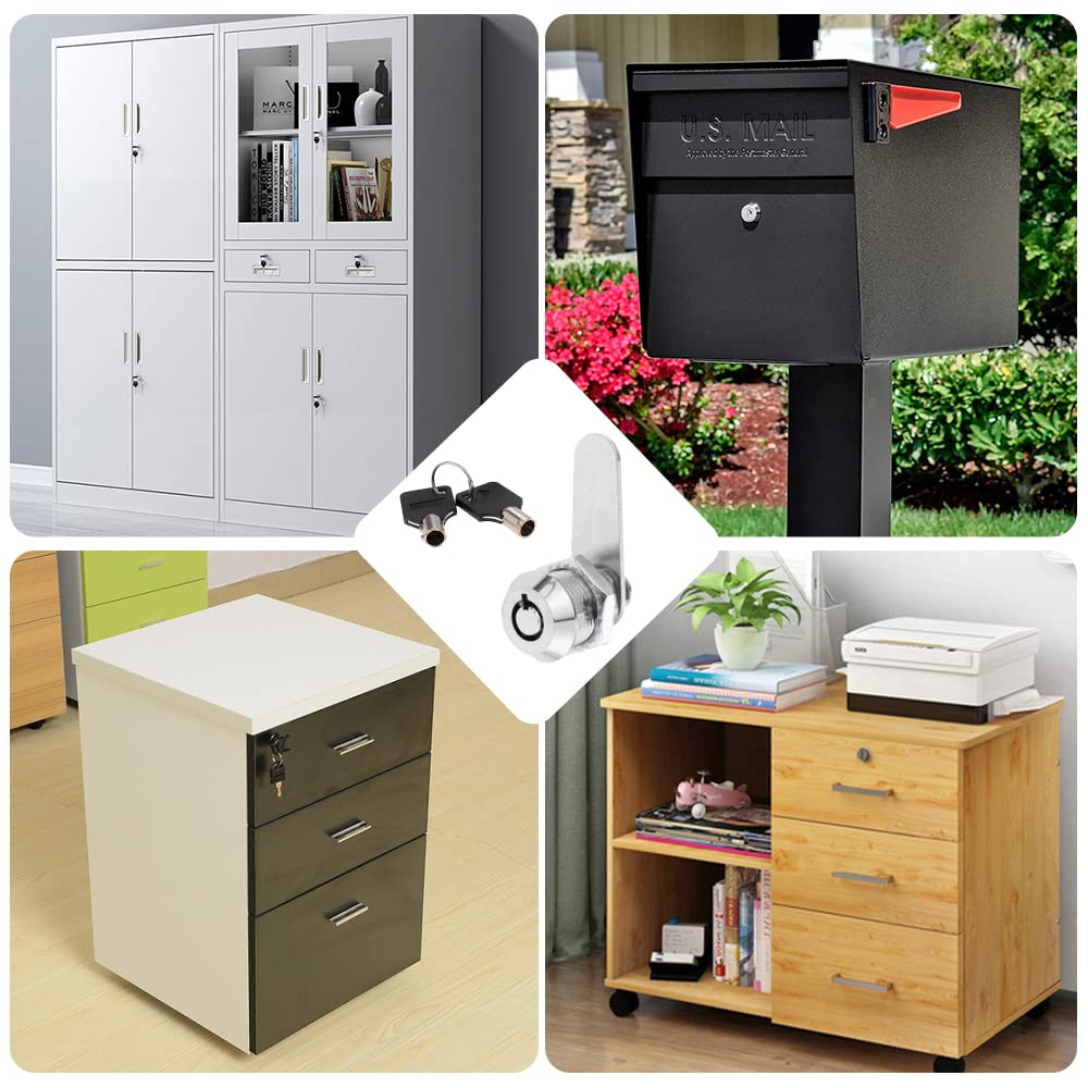 Thread Tubular Cam Lock 16mm Zinc Alloy Security Drawer Cam Cylinder Lock with 2 Keys for Door Mailbox Cabinet Cupboard Letterbox Silver