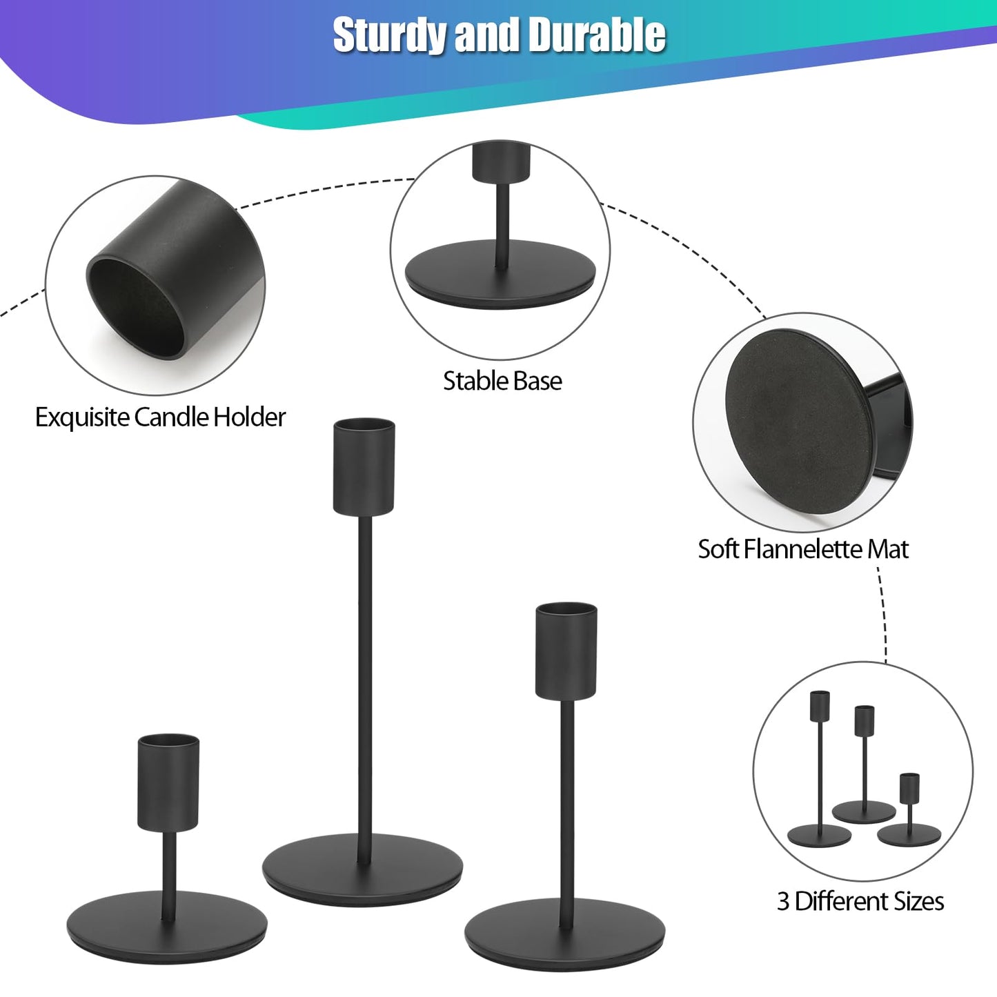 Anndason Set of 6 Black Candlestick Holders - Decorative for Home Decor, Wedding, Dining, Party, Anniversary