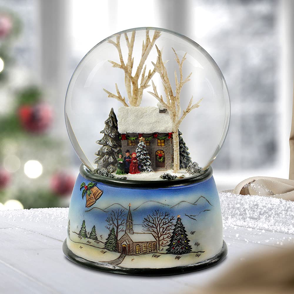The San Francisco Music Box Company Winter Cottage with Carolers Snow Globe