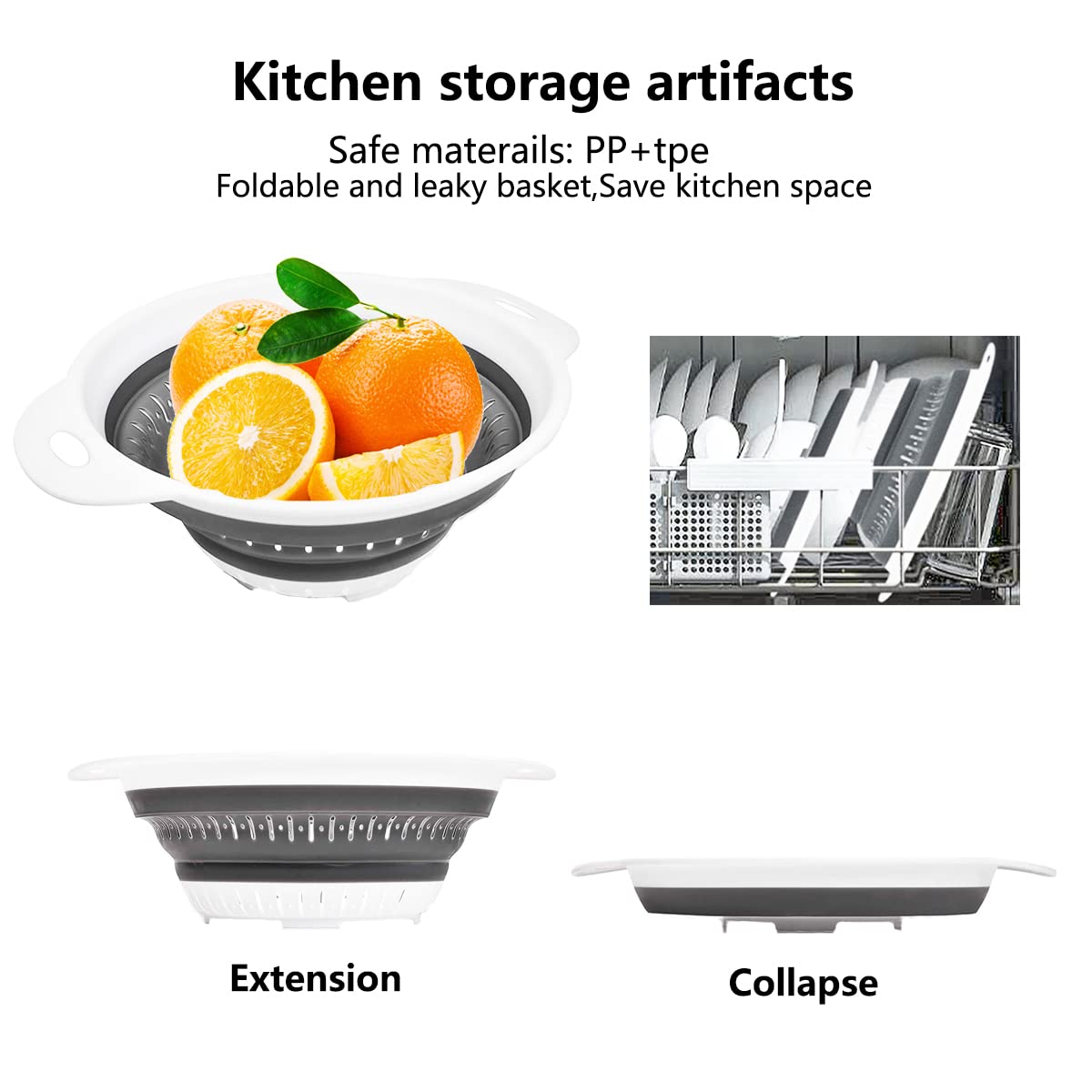 Collapsible Colander and Strainer,Silicone Strainer Colanders & Food Strainers,for Vegetable and Fruit, Kitchen Essentials (2, White, 1.3L+2.5L)