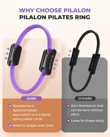 PILALON Pilates Ring Set - Studio-Grade Anti-Deformation Pilates Kit - Pilates Equipment for Home Workout - 14'' Pilates Ring, Pilates Ball, 2 Dumbbells, 5 Resistance Bands for Toning Arms, Thighs