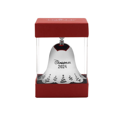 Towle Silver Plated Christmas Bell Ornament 2024-45th Anniversary Edition, Pierced Border with Tree and Ornament Motif, Collectible Holiday Decoration