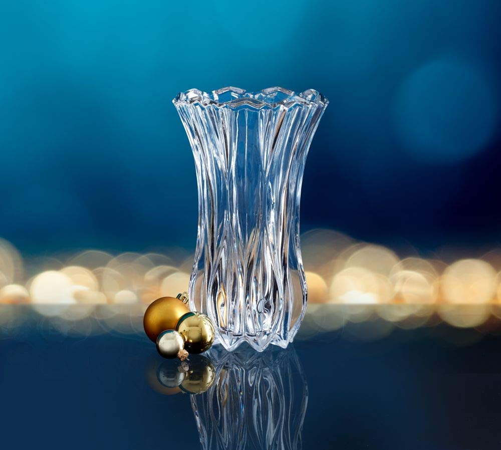 Celebrations by Mikasa Blossom Crystal Vase 12 Inch - Sculpted Flower Design for Fresh Bouquets, Home Decor, Centerpieces - Traditional and Contemporary Style