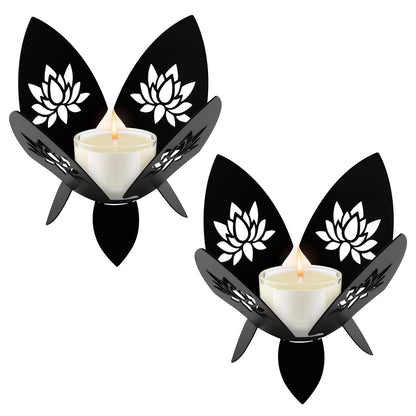 2 PCS Lotus Candle Holder Hollow-Out Lotus Tealight Candle Holder Shadow Lotus Pattern Flower Shape Candlestick Iron Diwali Decorative Candle Holders for Home Christmas Wedding Decor
