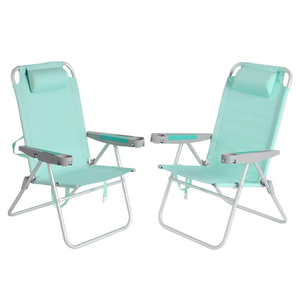 SUNNYFEEL 17" Tall Oversized Beach Chairs 2 Pack for Adults Heavy Duty 500 LBS, 5 Position, Portable High Folding Camping Chair with Cup Holder for Outdoor/Lawn/Trip, Foldable Sand Chairs for Adults