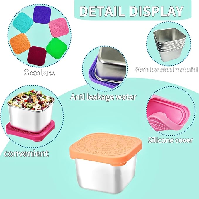 6Pack 6oz Stainless Steel Snack Containers