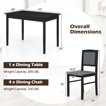 Tangkula Dining Table Set for 4, Farmhouse Solid Wood Dinette Set w/Rubber Wood Legs, Upholstered Seat & Padded Backrest, Mid-Century Modern Dining Table and Chairs Set for Kitchen, Dining Room