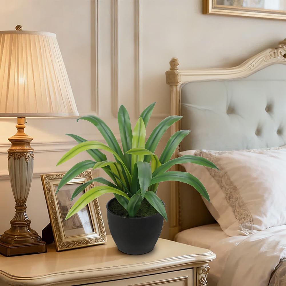 Hollyone Artificial Cymbidium Leaves Plants 13.7" Fake Spiked Agave Plant in Black Pot Faux Succulent Aloe Tropical Plants for Indoor Outdoor Modern Home Table Office Living Room Desk Decor