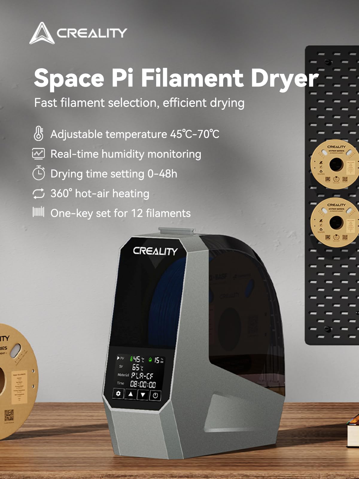 Creality Space PI Filament Dryer, 3D Printer Dryer Box with 360° Heating, Upgraded Filament Dehydrator for PLA ABS PETG TPU 1.75/2.85 mm