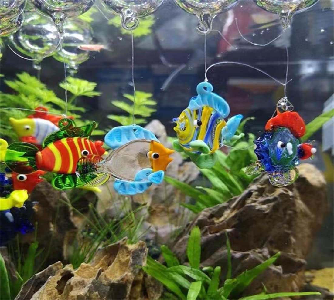ZHU IN SY Fish Tank Ornaments Color Bubble Fish Miniature Hand Blown Tropical Fish Figurine Art Glass Sea Animals Collection,Set of 6 for Small and Medium Fish Tanks (2)