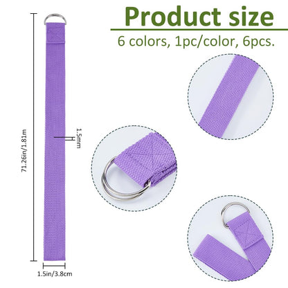 SUPERFINDINGS 6Pcs Yoga Strap for Stretching 5.94 Ft Yoga Exercise Adjustable Straps Bands Exercise Adjustable Strap with Adjustable D-Ring Buckle for Pilates Physical Therapy Dance Gym Workouts