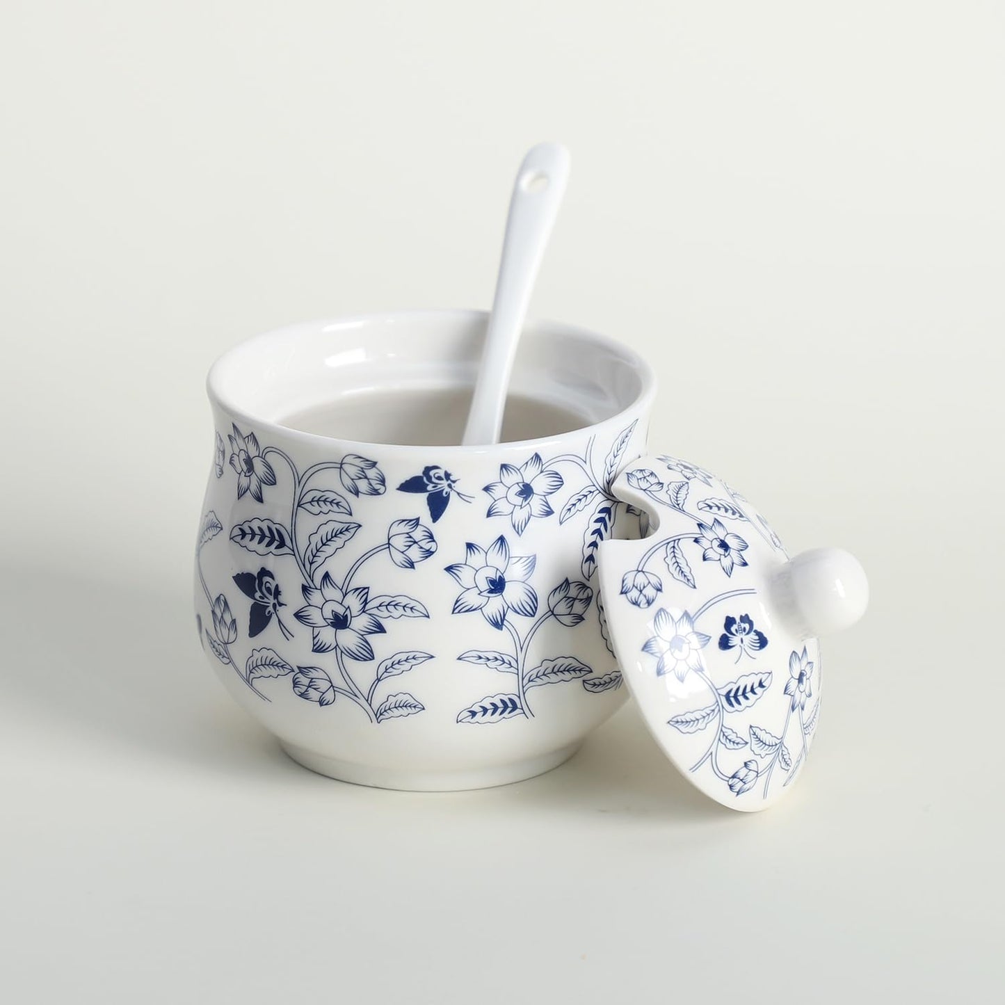 Ceramic Sugar Bowl Blue and White Flower Jar Salt Pepper Storage Jar