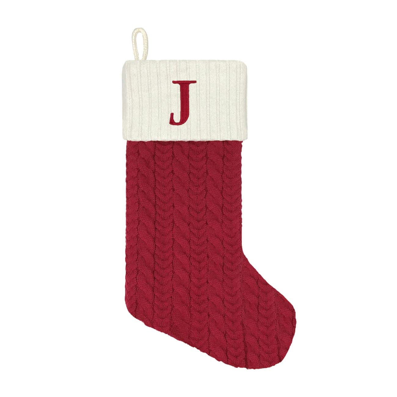 Al Faro Home St. Nicholas Square 21 Inch Cable Knit Monogram Christmas Stocking (Embroidered J)