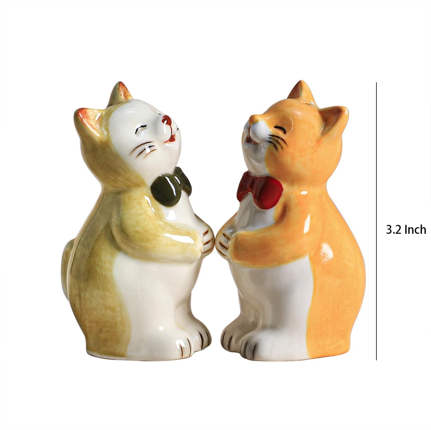 Bicuzat Ceramic Retro Cat Lovers Shape Salt & Pepper Shakers Set, Hand-Painted Cats Salt and Pepper Shakers, 2 PCS Set-Orange