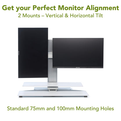 Perfect POSTURE Sit2Stand Standing Desk Converter with Dual Monitor Mount – 18” Height Adjustable Sit-Stand Workstation – White