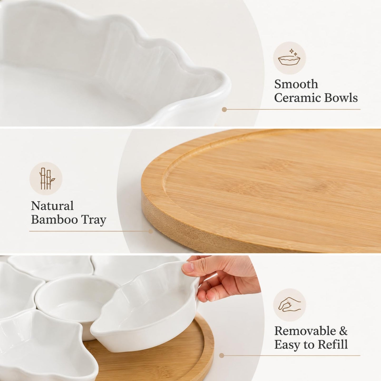 SumitlEyao Porcelain Divided Serving Dishes, Relish Tray, 12'' Serving Tray and Platter with 6 Removable Compartment, for Party, Kitchen Decor, for Chips and Dip, Fruits, and Condiment
