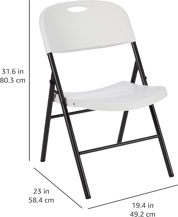 Amazon Basics Sturdy Foldable Plastic Chair, Portable, 350-Pound Capacity, White, 6-Pack