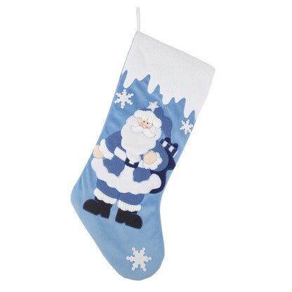 Etistta Classic 19 inch Blue Christmas Stockings Set of 3, Blue White Christmas Decor Velvet Applique Snow Stockings for Christmas Fireplace Decorations - Santa, Snowman