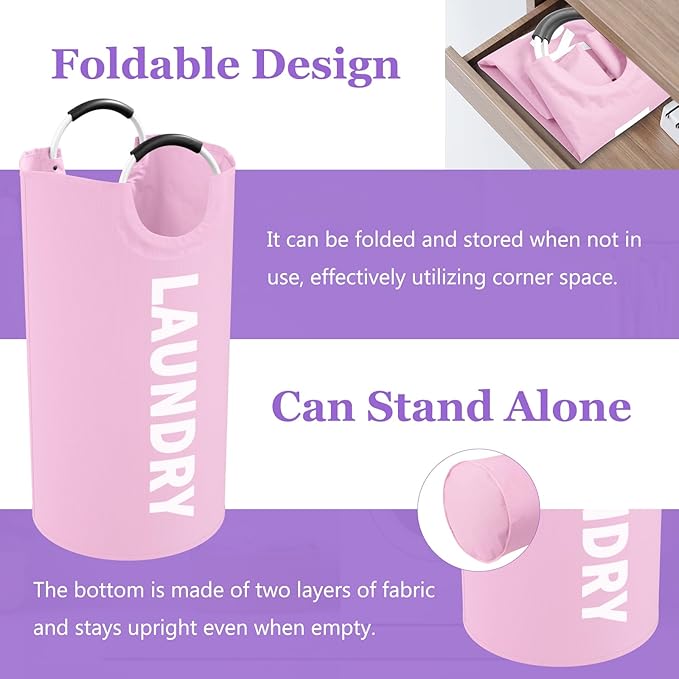 2Pcs Foldable Pink Laundry Basket