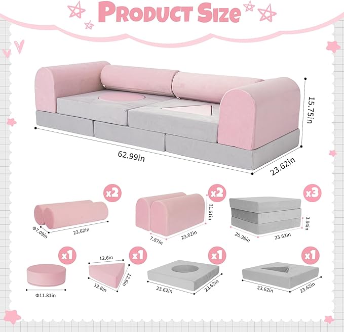Modular Kids Play Sofa Multifunctional Kids Sofa Convertible Foam Floor Mat