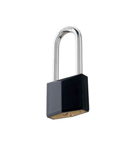 ROOKMAD 4-Pack Keyed Alike Locks, Black Covered Brass Keyed Padlock with Stainless Steel Long Shackle, 1-9/16 Inch Lock Body, Rustproof Locks for Gate Fence Hasp Cabinet Toolbox Gym or School Locker
