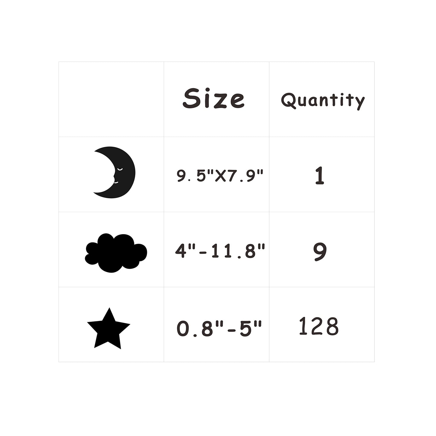 Crescent Moon Stars and Clouds Wall Decals Moon and Stars Nursery Wall Stickers Starry Sky Playroom Decor Kids Rooms Mural Kids Room Wall Art Y59 (White)