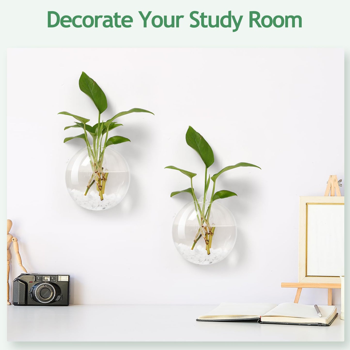 Layhit 8 Pcs Wall Hanging Planters Terrarium Glass Propagation Wall Mounted Planter Oblate Flower Vase Clear Glass Plant Containers for Hydroponics Plants Home Office Garden Decor