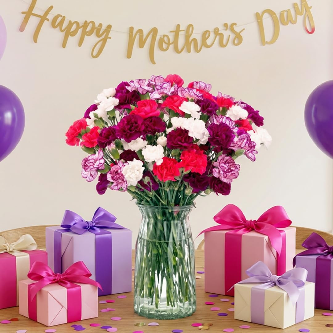 Benchmark Bouquets - Spring Mini Carnations - Fresh Flowers for Delivery - Mini Flowers for Mom - Mothers Day Gifts - Mothers Day Flowers - Floral Arrangements - Glass Vase Included (20 Stems)