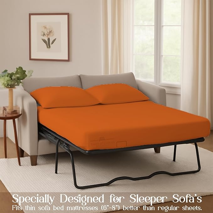 Sleeper Sofa Bed Sheet, 100% Cotton 400 Thread Count, 4 Piece Set, Deep Pocket