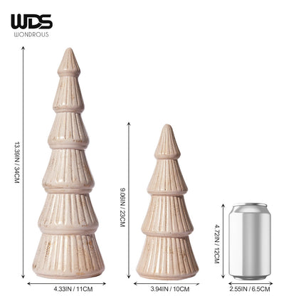 WONDROUS' DECO Wooden Christmas Tree Figurine, Tabletop Pink and Gold Tree Figurine, Set of 2 Desk Centerpieces for Christmas Decor