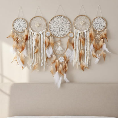 Dream Catchers Boho Wall Decor Moon and Sun Feather Handmade Traditional Dream Catcher Wall Hanging Decor for Kids Bedroom Adult Living Room Home Bohemian Decorations (Camels Set)