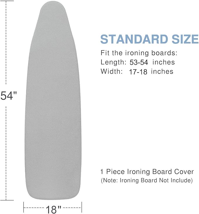 Ironing Board Cover and Pad 18x54, Thick Padding, Elastic Edge, Silicone Coated