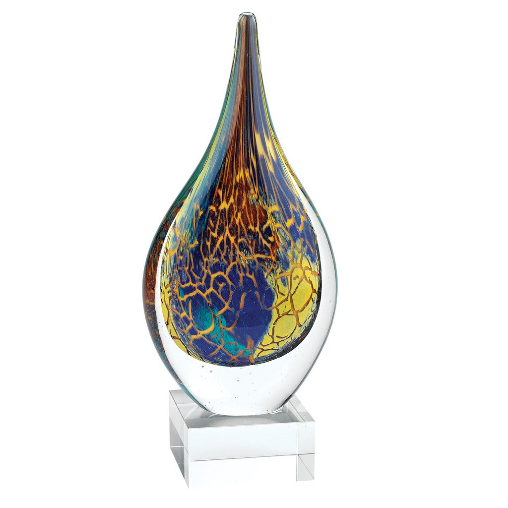 Badash Firestorm Murano-Style Art Glass Teardrop Sculpture Decor, 11 Inch